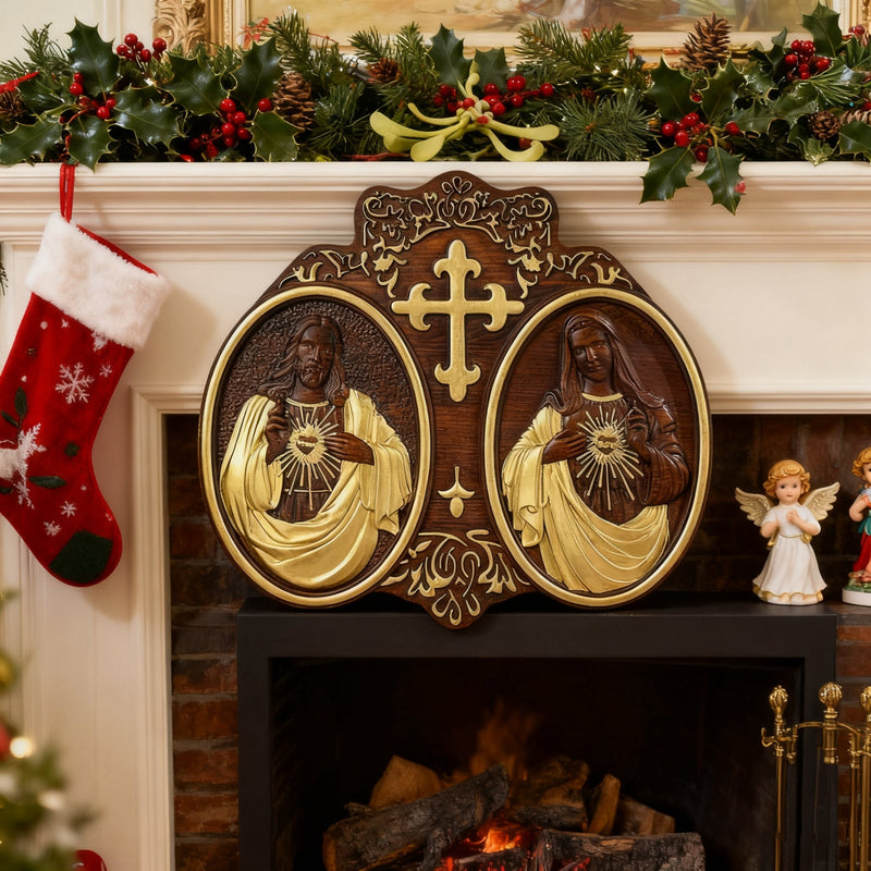 Sacred Hearts plaque in home setting