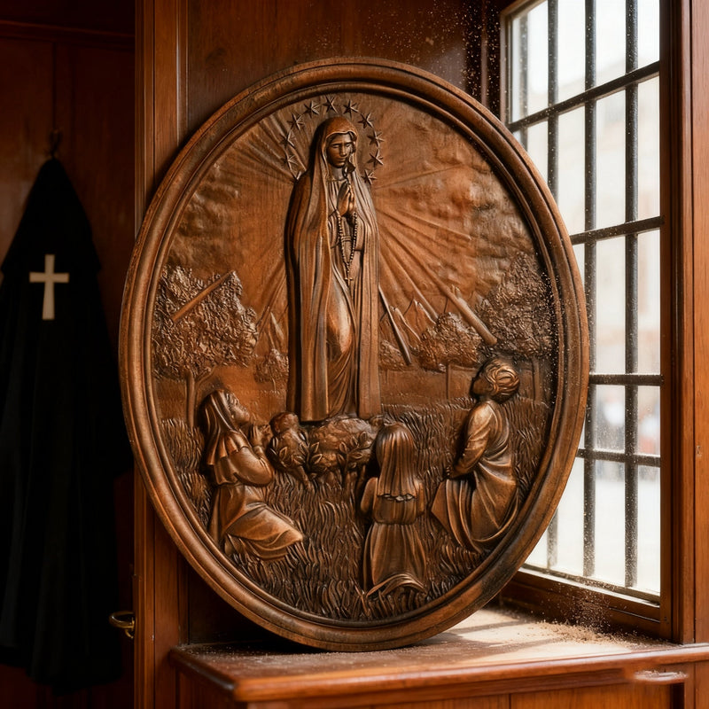 Our Lady of Fátima Hand-Carved Wooden Wall Art