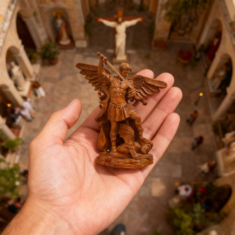 Detailed carving of wings and sword