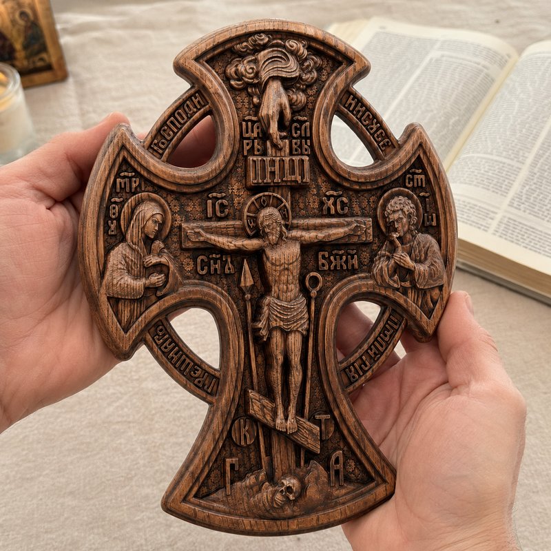 Hand-carved Christian crucifix gift