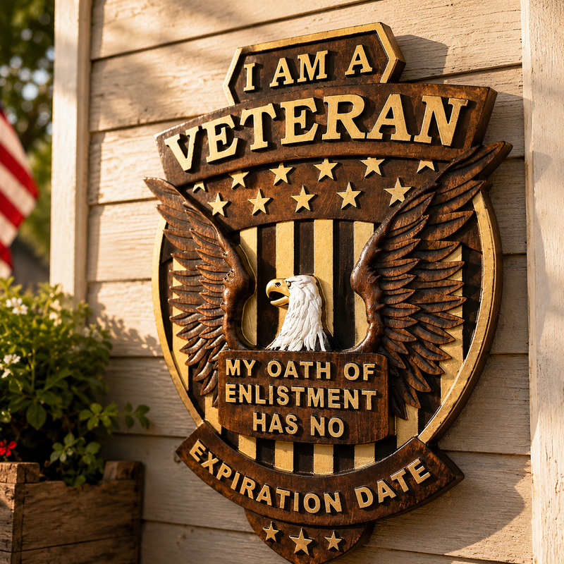 Veteran receiving plaque as a gift